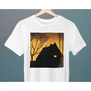 Men's spooky, Halloween, winter evening, artistic expression Graphic T-Shirt - Short Sleeve Crew Neck Regular Fit Casual Wear | Soft & Breathable Fabric, Durable Print, Everyday Comfort, Machine Washable, artistic, illustrative, silhouette a house with a