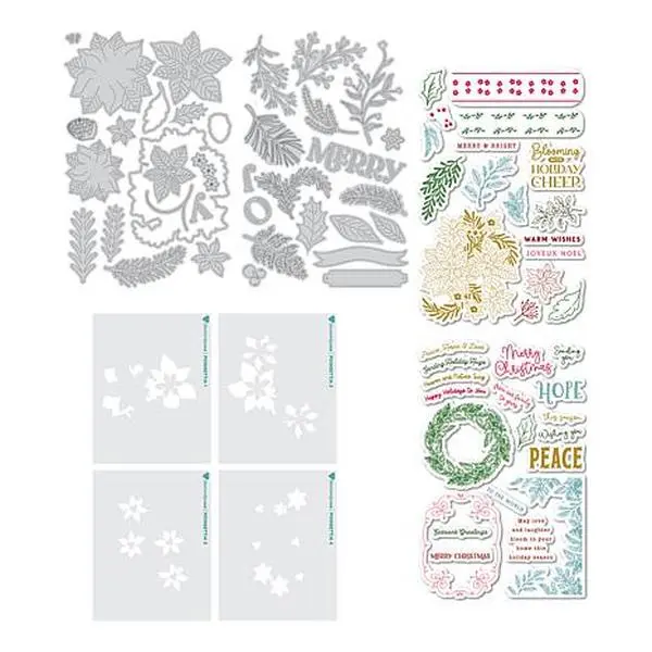 Crafts & Sewing Diamond Press Poinsettia Die, Stamp and Stencil Kit