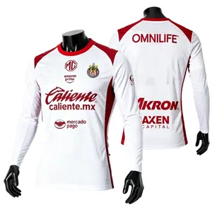 2526 Chivas CD Guadalajara Away Jersey Vintage Mexico Red and White Stripe Long Sleeve Top Football Jersey LIGAMX