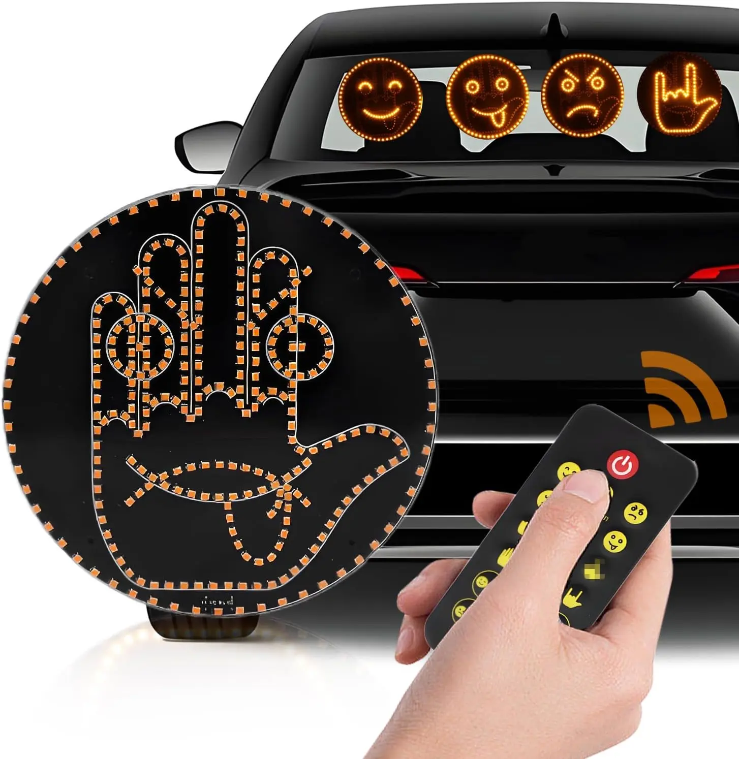 4 Expression and 4 Gestures Finger Car Lights,Road Rage LED Sign for Car,Funny Hand Gesture Light for Car Back Window,2 in 1 Car Expression Gesture Lights