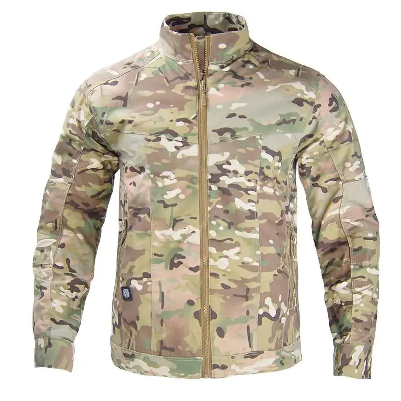 Men's Long Sleeve Camouflage Tactical Jacket - Menswear Tops, Breathable Mesh Fabric, Functional Longsleeves, Outdoor Workwear Athletic Coat, Durable