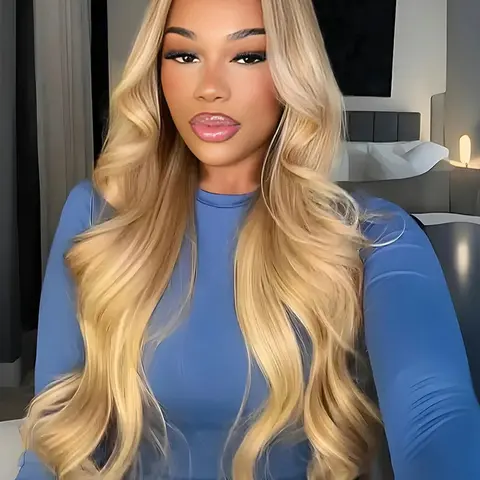 Arabella 13X6 Ear to Ear Glueless Blonde Khaki Human Hair Lace Front Wig - Thick, Smooth, Durable, Tape-Ready Loose Body Wave Middle Part Natural Hairline Long Lace Frontal Wig for Women