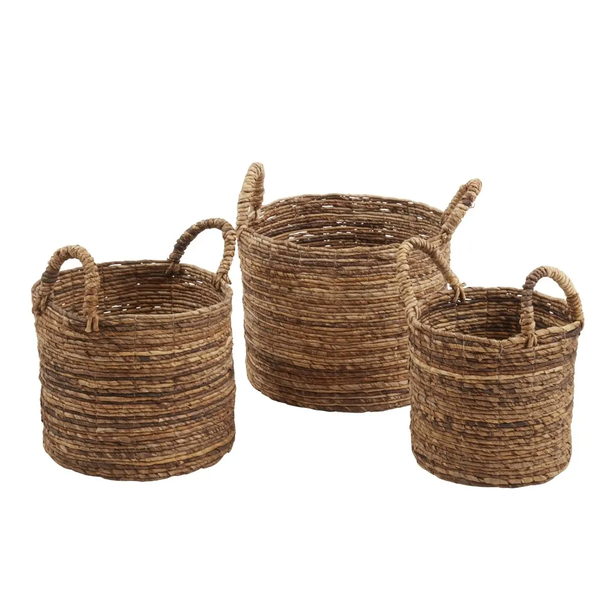 Saro Lifestyle HA200.N 3-Piece Rustic Abaca Woven Storage Basket Set - Natural Tropical Home Organizer for Living Room Decor