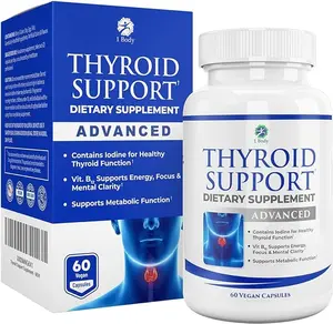 NEW!!! 1 Body Thyroid Support Supplement with Iodine, B12, Zinc, Selenium, Ashwagandha, Non-GMO, Vegetarian, 30 Day Supply