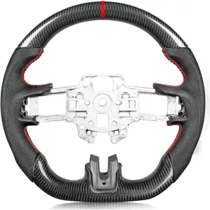 Real Carbon Fiber Steering Wheel for Ford Mustang 2018-2023 D-shaped Flat-Bottom with Red Positioning Line Upgrade Replacement Steering Wheel for Mustang EcoBoost/GT for Shelby GT350/GT350R