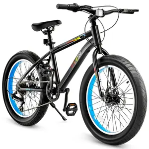 VEVOR Mountain Bike, 20 inch MTB Bicycle with 7 Speeds SHIMANO Twist Shifting, Comfort Saddle, Dual Disc Brakes, High Carbon Steel Frame, Fat Tire Sport Cycling Bicycle for Trail Snow