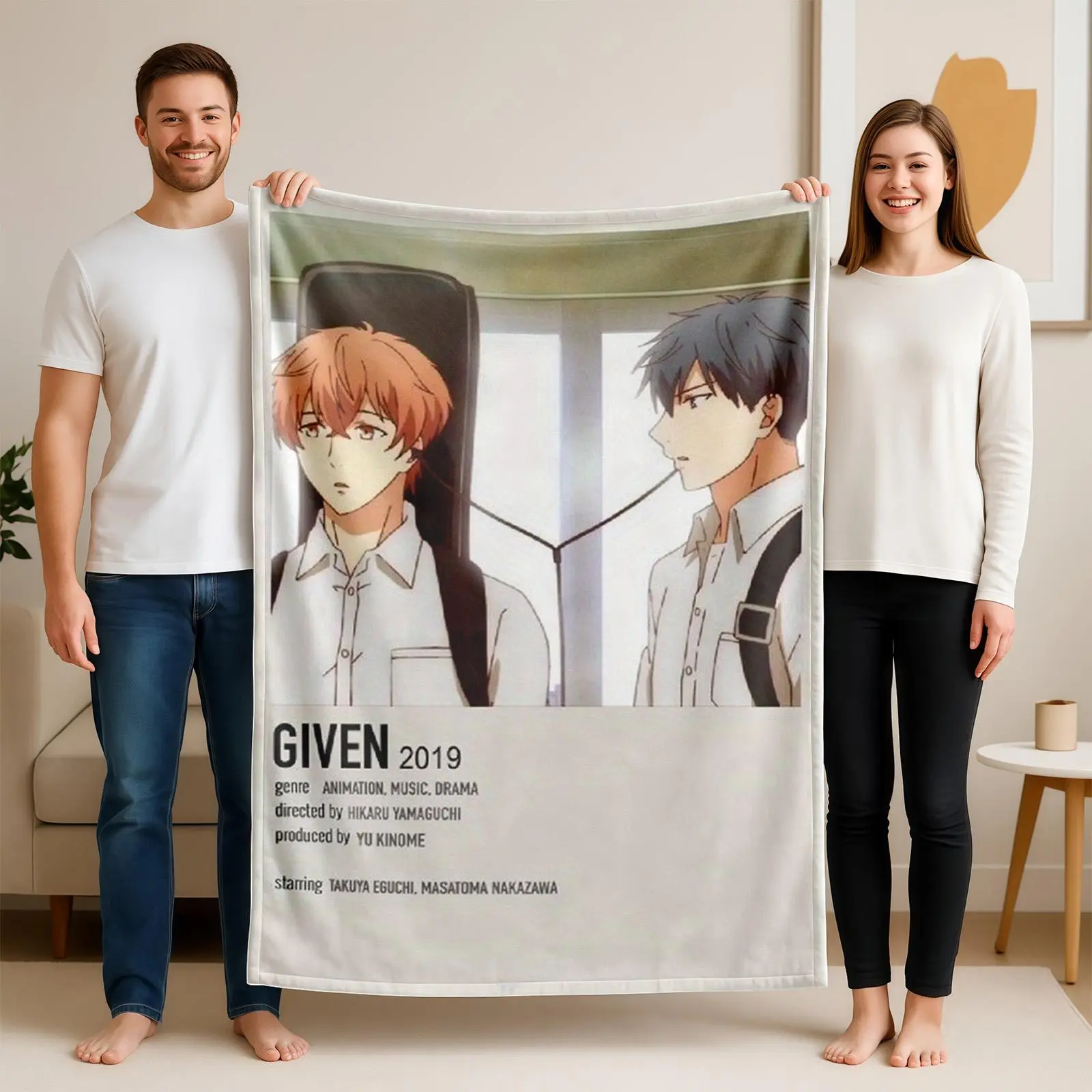 1 piece Animated Movie "Given" 2019 Poster themed flannel blanket - Oversized comfortable flannel sofa blanket, suitable for beds and sofas, modern geometric pattern design, all-season use, digital printing, 100% polyester material, machine