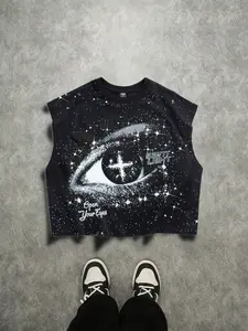 Men's Short Box Vest with Sequins, Summer Vacation Basic, Graphic Design, Casual Loose Fit, Streetwear Inner Layer Outer Wear