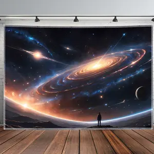 1pc Extra Large Tapestry - Extra Wide Wallpaper-like Hanging Decor - Heavy-Duty Wrinkle-Resistant Fabric - Black & Golden/Blue/Purple/White/Gray/Orange/Red/ - for Living Room, Bedroom, Home Office - Astronomy-Themed Space Decor - Easy Hanging with Clips -