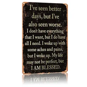 Vintage Gratitude Quote Tin Sign | 8"x12" "I've Seen Better Days" Motivational Wall Art Am Blessed" Inspirational Gratitude Wall Decor