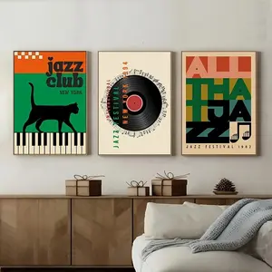 3pcs Frameless Jazz Vinyl Music Retro Posters for Music Lovers Mid-century Retro Painting Canvas Printing Wall,Unframed Art Print,Vintage Wall Art,Modern Home Decor
