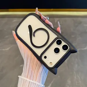for iphone17 Ins Cute Cat Ear Tail Magsafe Phone Case For iPhone 17 16 13 Pro Max 14 15 Plus 17 Air Hard Transparent Cover