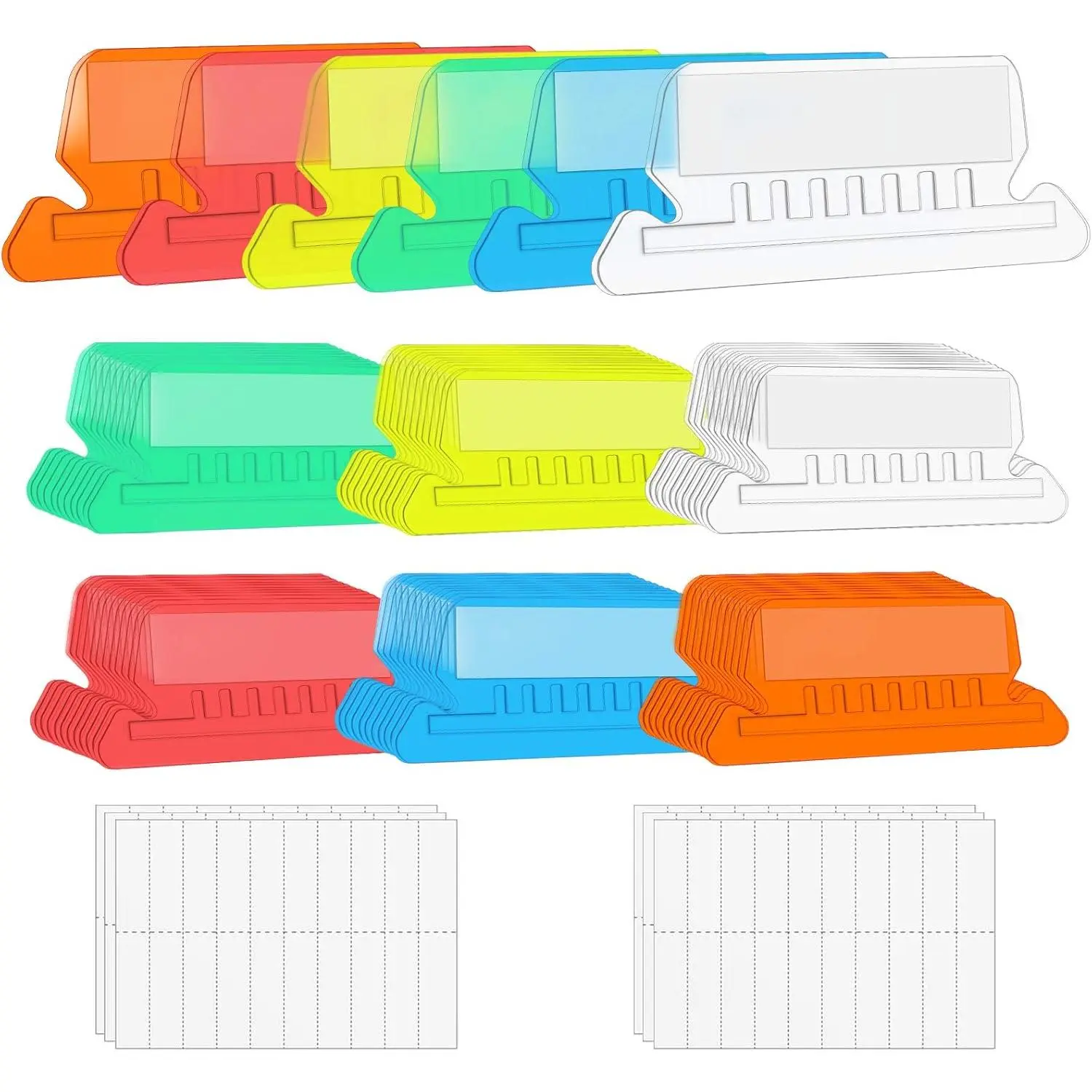 File Folder Tabs, 60+120 Sets Multicolor Hanging Folder Tabs With Inserts, 2 Inch Clear Plastic for Quick