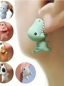Cute Girl Mini Cartoon Animal Earrings, Dinosaur Shark Dog Ear Studs, Small Fresh Accessory, Cross-Border Fashion Jewelry