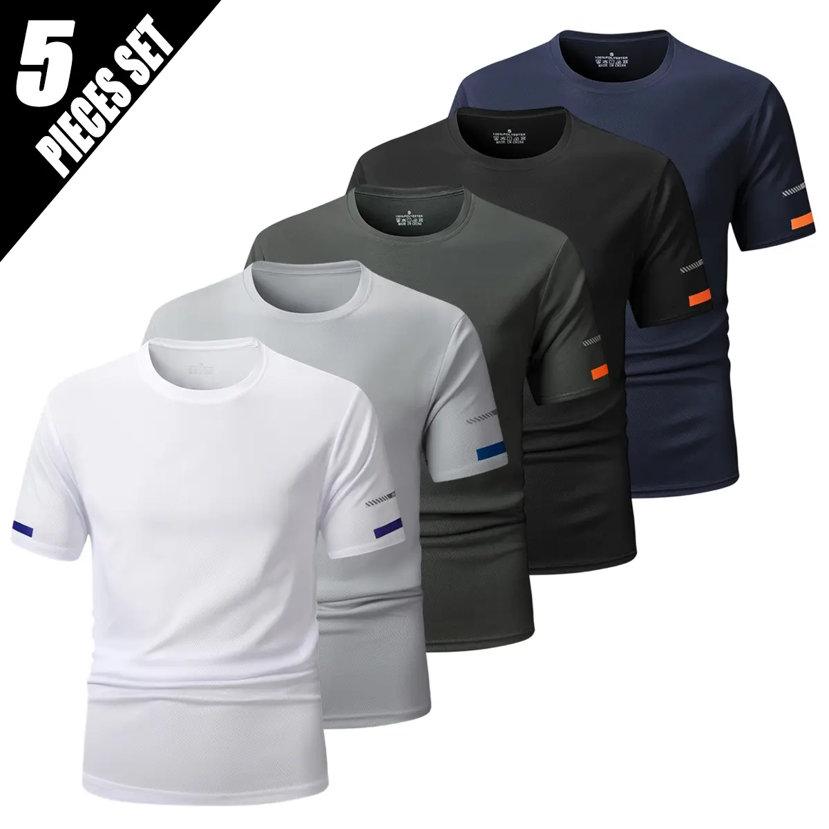 5pcs of Men's Premium Solid Color Crew-neck Short-sleeved Moisture Absorbent T-shirts - Quick-drying Micro-elastic, Breathable, Comfortable and Soft Tops for Fitness, Outdoor Activities and Casual Attire