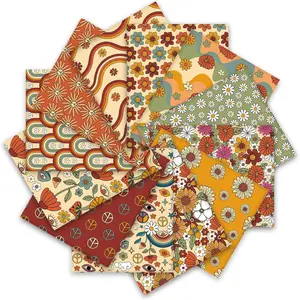 12Pcs Retro Floral Cotton Bundles 10 x 10 Inch Hippie Groovy Boho Printed Square Boho Quilting Patchwork for DIY Crafting Home