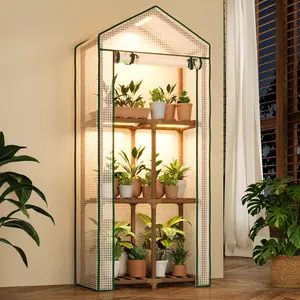 Mini Greenhouse with Grow Light  Stand for Mutiple Pots Outdoor 3-Tierd  Portable Warm House with PE Cover Compact Patio Boho  Decor