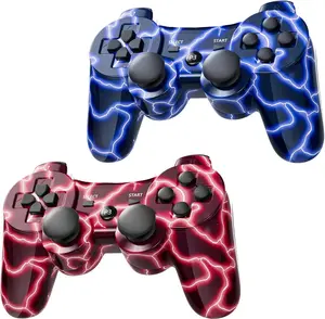 Controller for PS-3 Motion Sense Double Vibration Upgraded Gaming Remote for Play 3 with  Cord (BlueFlash and RedFlash)