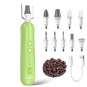 Professional Manicure Pedicure Kit, Cordless Electric Nail File Set, Rechargeable Pedicure Tools for feet, 5 Speeds Hand Foot Care Nail Drill for Thick Nail Toenail Cuticle Women Men Baby Pets-Green