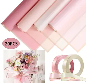 Elegant Floral Wrapping Set 20 Pcs Waterproof Paper Sheets 4 Styles with Satin Ribbons 23.6 x 23.6 Inches for Wedding Birthday Party Graduation Gift