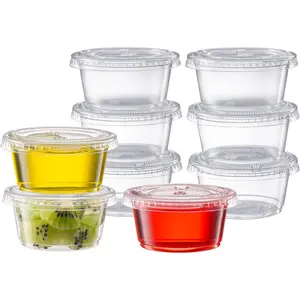 2 oz. - 200 Count Clear Disposable Plastic Portion Cups with Lids - Small Plastic Condiment Containers for Sauce, Salad Dressings & Portion Control