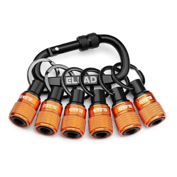 6-Piece Bit Holder Keychain Set – 1/4 Inch Hex Shank Quick Release Bit Holders with Carabiner, Perfect for Screwdriver, Drill Bits, and Nut Drivers – Tool Gifts for Men