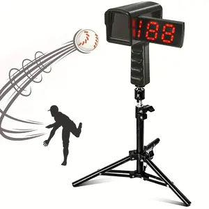 1pc Black Baseball Radar Gun with Tripod - LED+LCD Display, Handheld/Hand-Free Speed Sensor for Baseball & Softball Training, Durable ABS Construction, Ideal for All Players