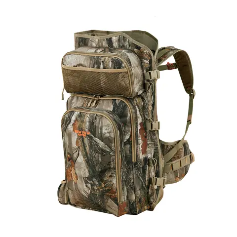 NEW VIEW 600D Tough Nylon Synthetic Adult Camouflage Outdoor Rucksack - Backpacking Gear, Hunt Gear Accessories, 3-Strap Bow Carry with Quiver Holder, 2.69 lbs, 28.35x16.54 in, Adjustable Shoulder Strap, Mesh Back Airflow for Saddle Hunting