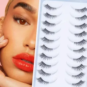 Natural Roll-up Cross-style Transparent Thin Stem False Eyelashes, 10 Pairs Half-eye Segmented Tail Elongated False Eyelashes, 5-11mm For Daily Commuter Dinner Date