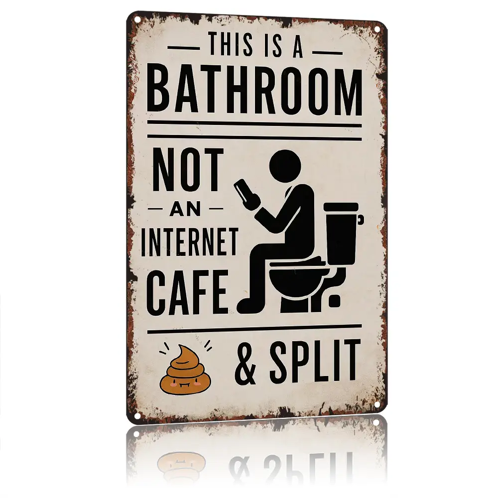 Vintage Aluminium Bathroom Sign - 8x12 in Tin Wall Art Plaque, Decorative Humorous Quirky Novelty Decor for Farmhouse Home, Bathroom Signs