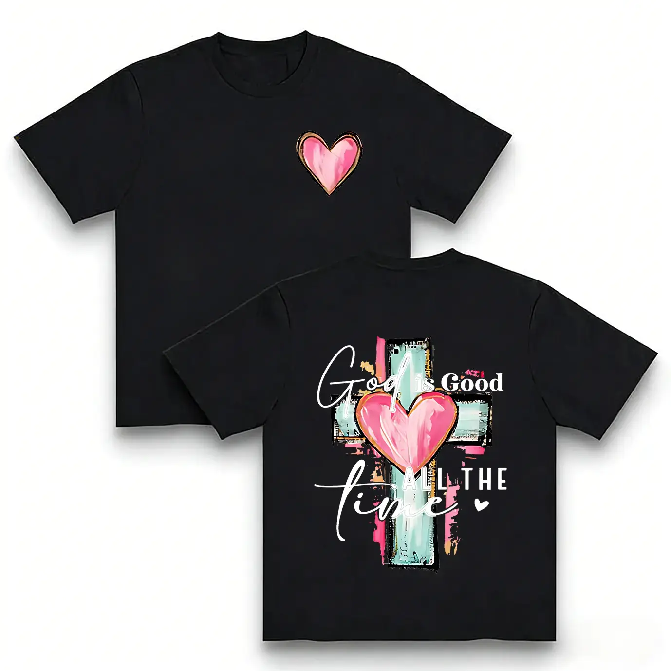 Women's Unisex Aesthetics Faith Tee, 100% Cotton Christian Graphic Top with Hand-Drawn Cross & 'God Is Good' Print, Round Neck Short-Sleeve Casual Streetwear Shirt, God Is Good All The Time