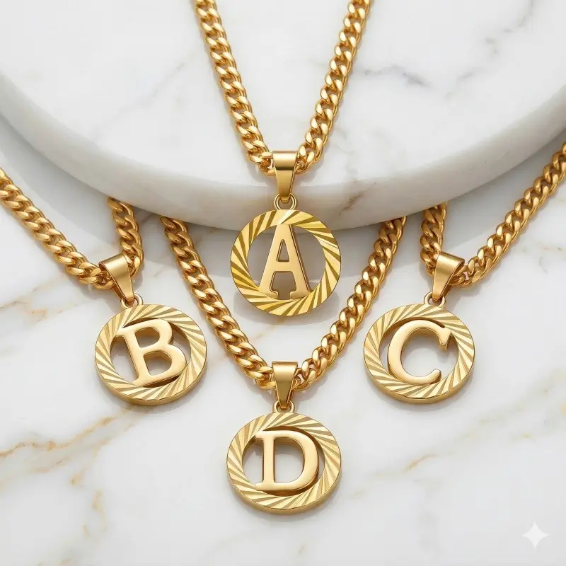 Gold Initial Necklace,14K Gold Plated Round Letter Pendant Hollow Capital Monogram 5mm Cuban Chain Necklace Alhpabets from A-Z Dainty Jewelry for Women Men Valentine's Day Gifts Personalized Elegance