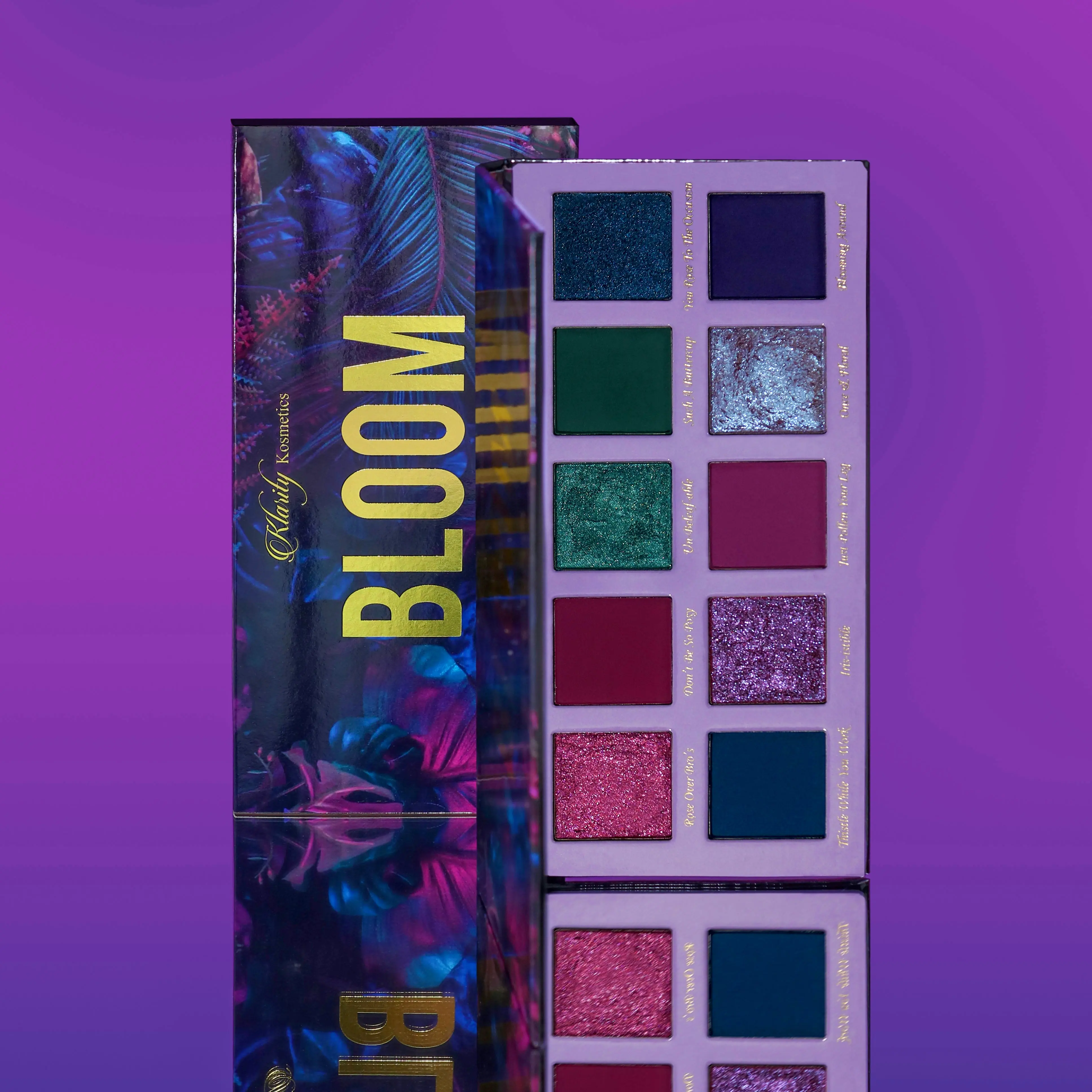 BLOOM PURPLE BLUE & GREEN MULTICOLOR EYESHADOW PALETTE Blend Cosmetic Makeup Matte Pigment Shimmer Titanium
