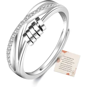 Anxiety Ring for Women 925 Sterling Silver Fidget Ring With Cubic Zircon Adjustable Stress Spinner Anxiety Ring for Women