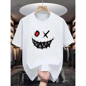 Men's casual summer T-shirt with interesting facial patterns, innovative pattern design, comfortable and fashionable short sleeved top, polyester knitted fabric, adult universal version
