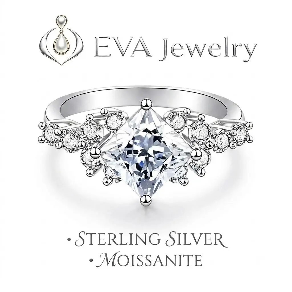 [EVA Jewelry] Princess Cut 2CT 925 Sterling Silver Synthetic Moissanite Ring