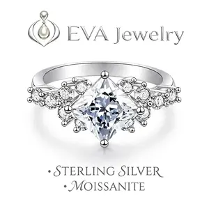 [EVA Jewelry] Princess Cut 2CT 925 Sterling Silver Synthetic Moissanite Ring