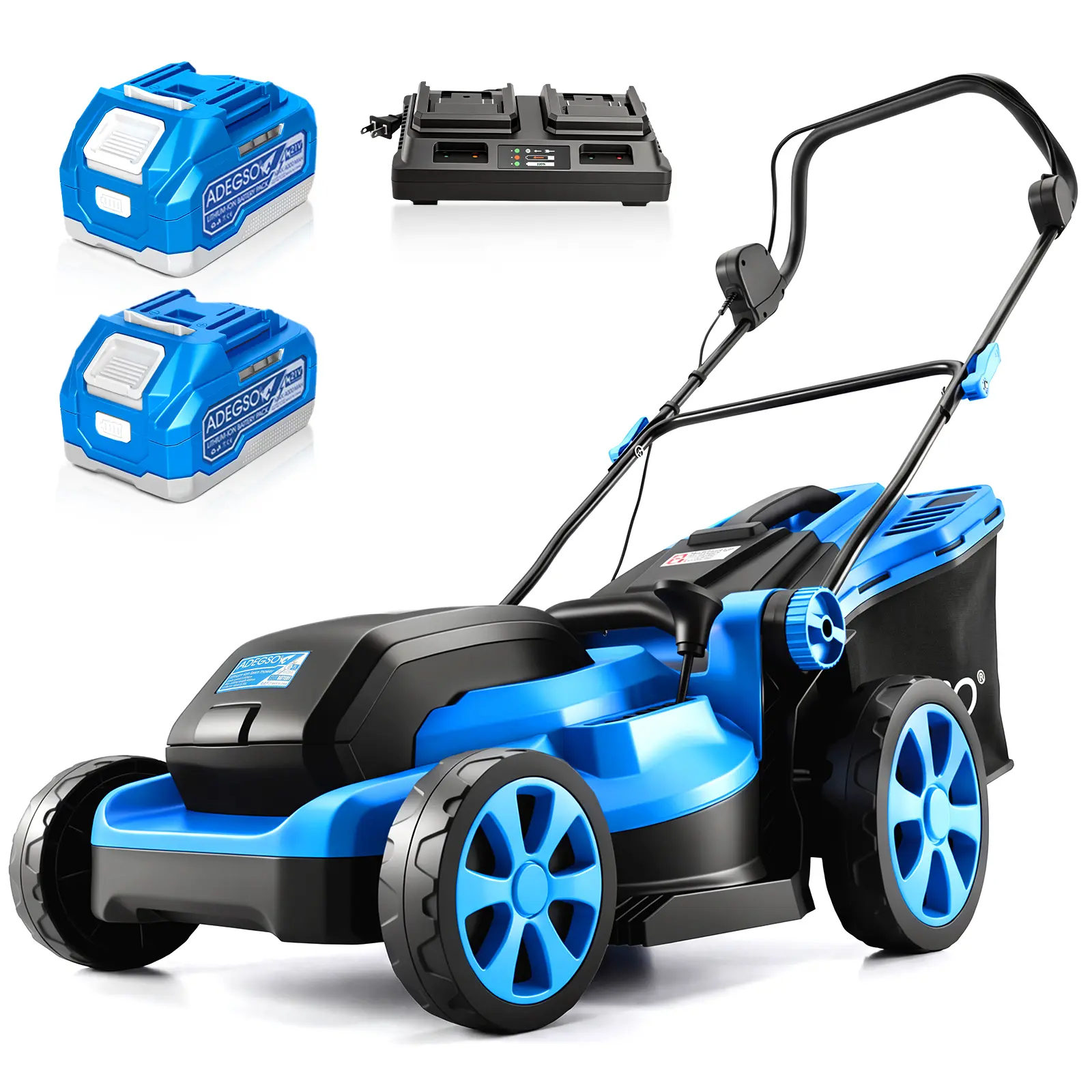ADEGSO 17-Inch Brushless Cordless Lawn Mower, 21V Electric Push Lawn Mower with 2x4.0Ah Battery & Charger, 6-Position Height Adjustment, Lightweight Walk-Behind Mower for Small Yards, Gardens & Lawn Care