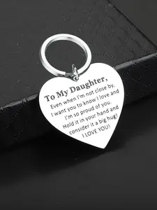 Stainless Steel Heart-shaped Pocket Commemorative Medal for Daughter - A Simple and Elegant Gift with a Father's Love Message, Expressing Your Pride, a Symbol of Father and Daughter | Polished Surface | Durable Keychain