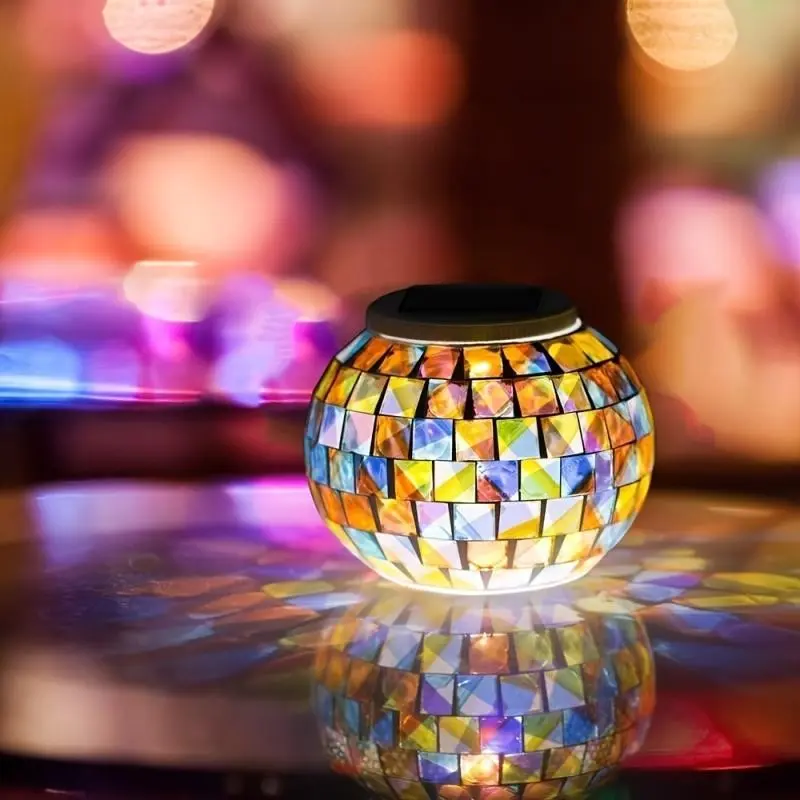 Solar Powered LED Light, 1 Count Color Changing Glass Mosaic Ball Light, Decorative Light for Outdoor Pillar & Table, Perfect Gift for Holiday, Solar Decorative Lights
