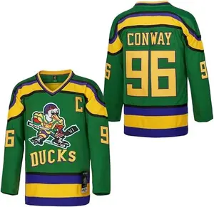 Ice Hockey Boy movie ice hockey jersey, Youth Mighty Ducks team No. 96 Conway jersey, No. 99 Banks jersey,