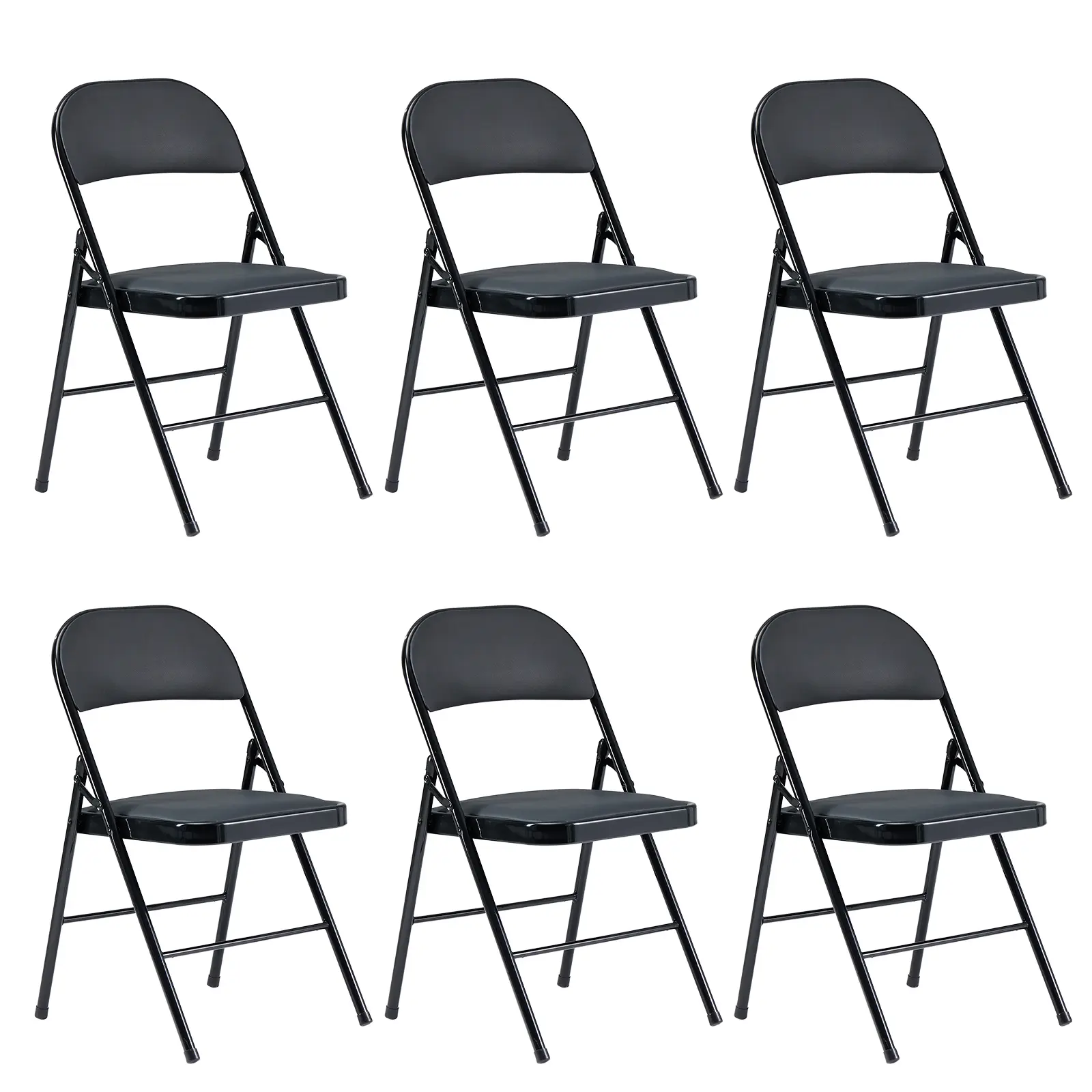 6 Pack Foldable Iron Pvc Folding Chairs With Padded Seat, Heavy Duty Portable Stackable Event Chairs For Convention Center, Exhibition Hall, Home Dining, Wedding And Gathering, Black