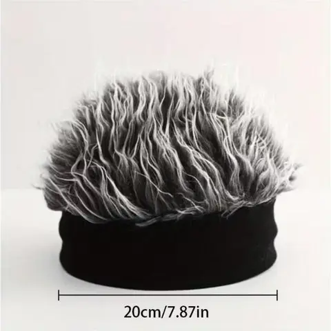 Men's Fashion Microfiber Cotton Knitted Brimless Beanie with Integrated Wig - Trendy Unisex Beanies, Knitted Texture, Party Cosplay Accessories, All Seasons Sports & Outdoor Clothing Accessory