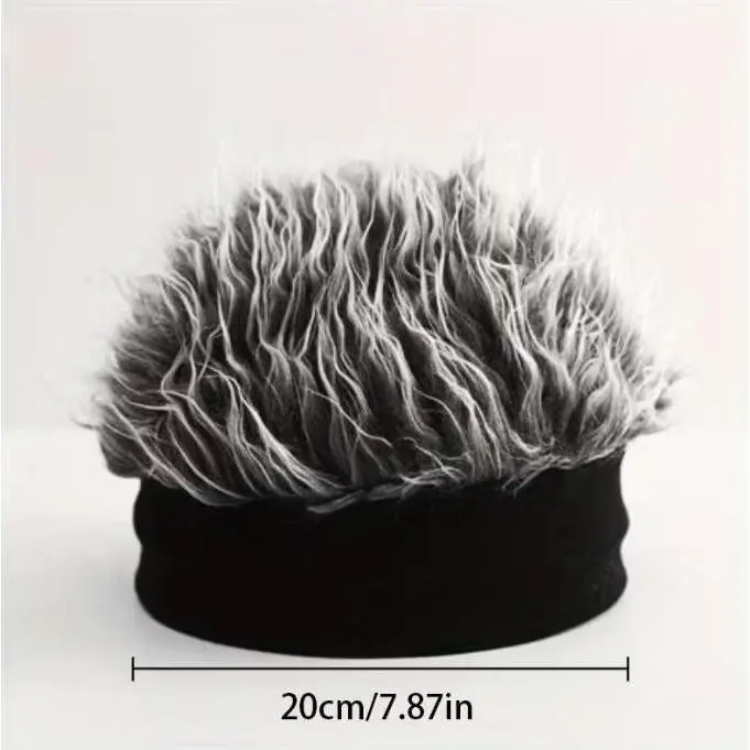 Men's Fashion Microfiber Cotton Knitted Brimless Beanie with Integrated Wig - Trendy Unisex Beanies, Knitted Texture, Party Cosplay Accessories, All Seasons Sports & Outdoor Clothing Accessory
