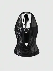 OFFGIRD x J-Fashion Women's Rhinestone Embellished Halter Neck Sleeveless Top