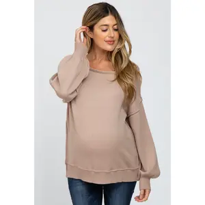 Mocha Boat Neck Bubble Sleeve Maternity Sweater