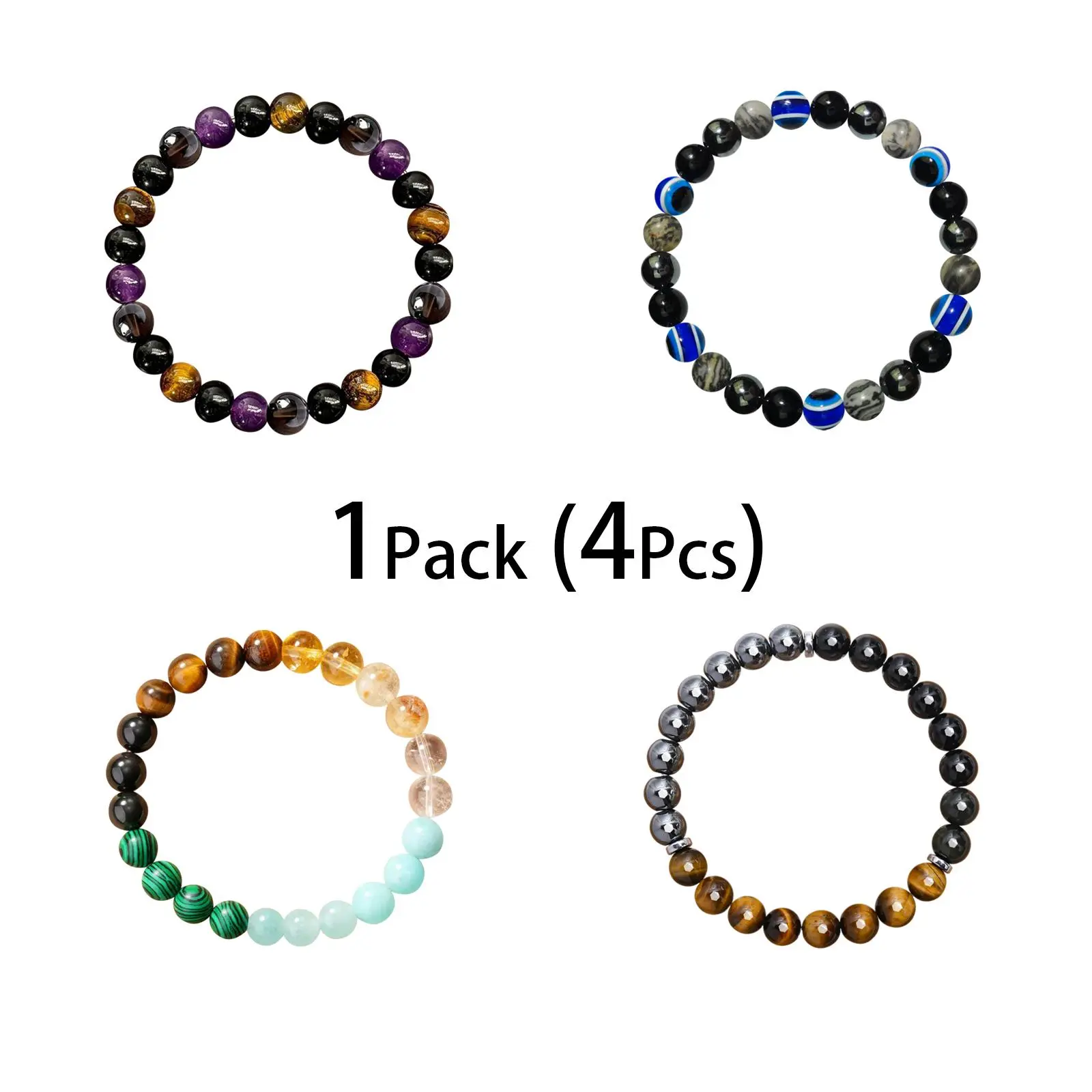 Trendy Colorblock Lucky Bracelet 4-Piece Set: Authentic Citrine + Malachite Energy Bracelets for Money Magnetism, Self-Esteem & Spiritual Protection
