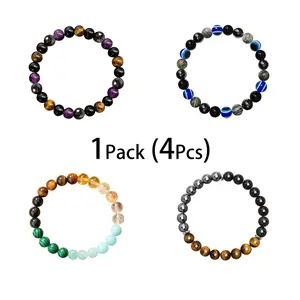 Trendy Colorblock Lucky Bracelet 4-Piece Set: Authentic Citrine + Malachite Energy Bracelets for Money Magnetism, Self-Esteem & Spiritual Protection
