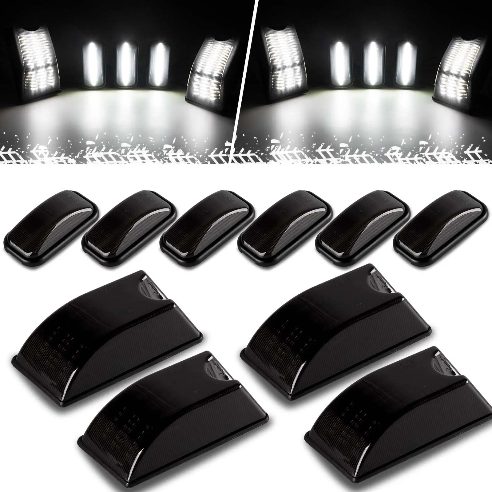 Gempro White LED Cab Roof Marker Lights Front Back Top Clearance Running Lights Kits Compatible with 2003-2009 Hummer H2 SUT Smoked Len, 10PCS