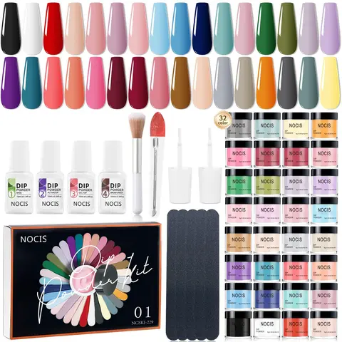 32 Color Dip Nail Powder Starter Kit, 45pcs/set Nail Dip Powder Kit with Base Top Coat Activator, Professional Nail Art Kit for French Nail Art DIY Salon, Nail Care, Nail Art Products
